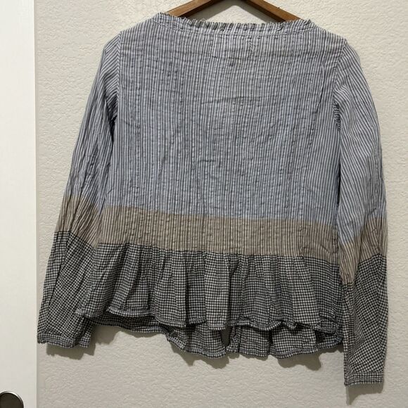 Khadi and Co. Bess Nielsen Blouse Stripe Medium Brown Blue - Picture 5 of 16